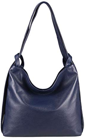 ITALYSHOP24.COM OBC Damen Tasche Rucksack 2 in 1 Umhängetasche Schultertasche Umhängetasche Daypack Leder Rucksacktasche Shopper Backpack Freizeitrucksack (Dunkelblau (echtes Leder))