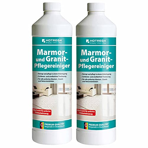 HOTREGA Marmor- und Granit-Pflegereiniger 2L | Konzentrat Natursteinpflege | Reinigungskonzentrat für polierte Steinoberflächen | Ergibt 1000 qm | Für streifenfreien Glanz in Küche & Bad | 2x 1 L