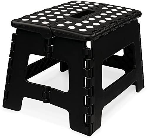 Vani Klapphocker - Klappbarer Tritthocker - Bis 100 kg belastbar - Klapptritt Hocker mit 1 Stufe - für Kinder & Erwachsene - Schwarz