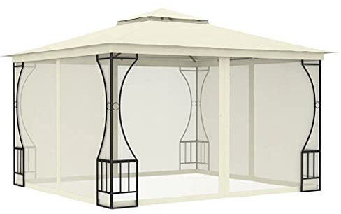 丨 丨Pavillon mit Vorhängen,Gartenpavillon,Terrassenpavillon,Pergola,Rundpavillon Garten Pavillon, stabiles Stahl-Gestell 300x300x265 cm Creme