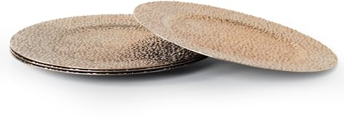 Rammento Lot de 4 assiettes rondes en plastique cuivré de 33 cm | Assiettes décoratives et réutilisables texturées pour 4 personnes | Idéales pour les dîners et fêtes de Noël traditionnels
