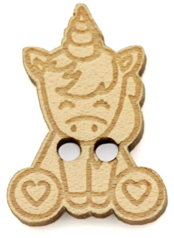 NaturSchatulle Holzknöpfe Motiv Einhorn | 5 Stück Ahorn 2 Loch Knöpfe Holz DIY Basteln Nähen Schmuckherstellung Annähen Kinderknöpfe