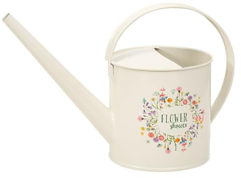 moses. Piccolo annaffiatoio da giardino, doccia decorativa con 1,2 l, caraffa in crema bianco con scritta Flower Shower in design a foglia e fiore