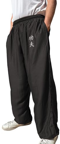TAO MARTIAL Kung Fu byxor stil Tai Chi och Wing Chun byxor med lösa fickor i viskos, V3, Kung fu svart, XL (185-195cm