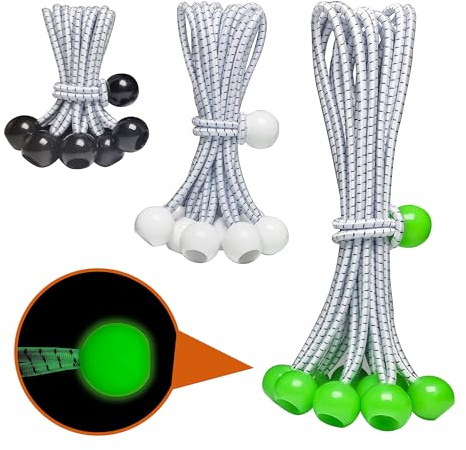 YELIER 30-teiliges Bungee-Seil, ein Bungee-Seil mit Kugel, in drei Größen erhältlich: 10,2 cm, 22,9 cm, UV-beständig, antioxidativ, sichere Spanngurte (30, schwarz, weiß, grün)