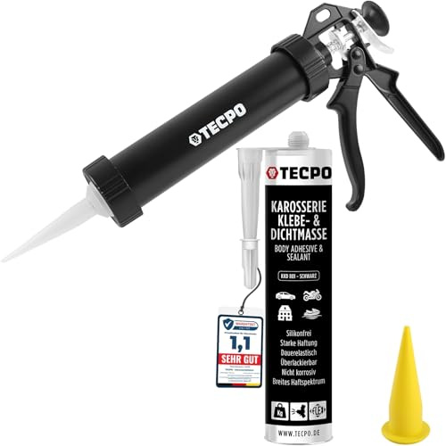 TECPO Klebe- und Dichtmasse, 370g schwarz Karosseriekleber mit Aluminium Kartuschenpresse