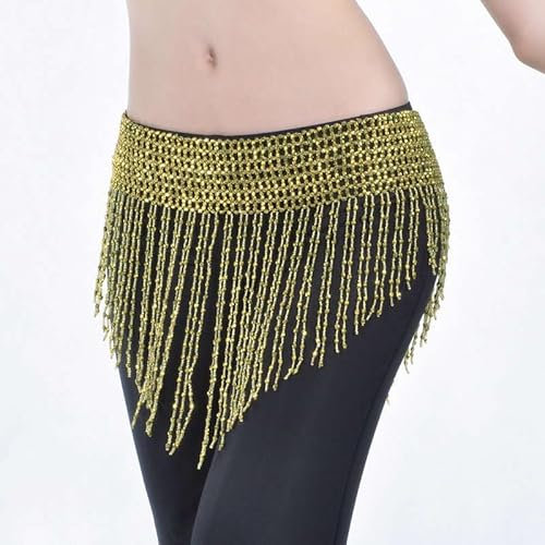 GBYUHAIJUN Magdans, höftduk, magdans, midjeband, höftduk, 3 färger, handbroderat elastiskt magdansbälte med strass, klänningstillbehör (lätt guld)