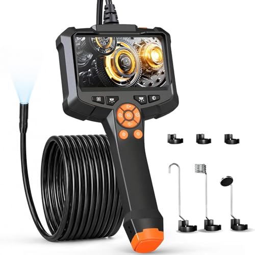 Endoscope inspection Camera, Qimic 4.3 IPS Screen 1080P HD Handheld Borescope Inspection Camera with 8 LED Lights, IP67 Waterproof Endoscope with 16.5FT Semi-Rigid Cable