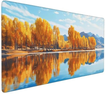 Tapis de Souris Lac Forêt Tapis de Souris XXL 1000x600x3mm, Imperméable Tapis de Souris XXL Tapis Souris Mouse Pad, Base Atidérapante, Haute Précision et Vitesse pour Gamer, Deco Bureau Femmes Cadeaux