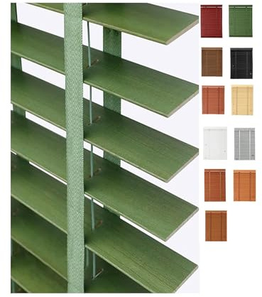 2 Slat Blackout Wood Blinds,Horizontal Wooden Blind 17 20 33 48 52 66,Privacy Venetian Shades For Home Interior Windows,Bathroom,Office,Cordless Venetian Shades(Green)