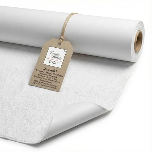 Tessuto Impermeabile Spugna Cotone PVC 3mm - Coprimaterasso, Salva Divano, Protezione Culla e Pet - Made in ItalyCm. 140x260