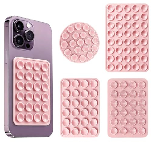 Set di 4 Ventose per Telefono in Silicone, Supporto Cellulare Adesivo e Biadesivo, Ventosa per Smartphone per Selfie e Video, Compatibile con e, Rosa Chiaro