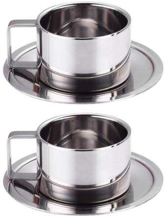 VALICLUD Set 2 Tazzine da Caffè in Acciaio Inox 304 con Capacità 200ml, Facile da Pulire, Design Decorativo per Ristorante e Ufficio Colore Argento