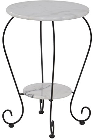 Lesli Living Beistelltisch Marmor Marmortisch Bistrotisch Garten Tisch weiß Ø25cm/Ø41cm x 59cm