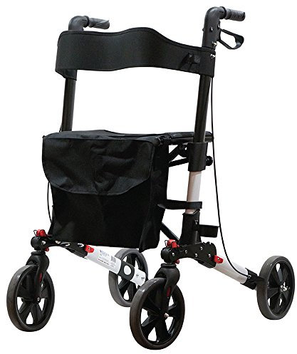 Aidapt Deluxe White Folding Light Weight 4 Wheeled Rollator Mobility Aid with Seat, Carry Bag, Lockable Brakes and Puncture Proof TYRES for Indoor and Outdoor use