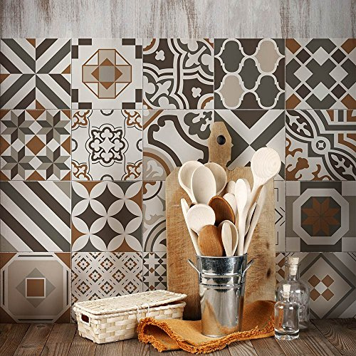 RE-COVERTILES - 36 st Klistermärken Kakel formatera 10x10 cm PS00149 Väggmosaik Cement Kakellim för badrum och kök Peel and Stick