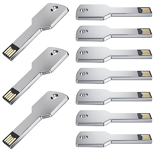 Uflatek USB Stick 4GB Schlüsselform Speicherstick 10 Stück USB 2.0 Flash Drive Silber Metall Flash-Laufwerk Kreativ Wasserdicht Memory Stick Externer Datenstick für Geschenk