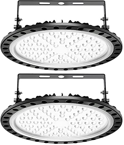 papasbox 2 Pack LED UFO Industrielampe, 300W LED Hallenstrahler Deckenleuchte High Bay Licht, SMD 2835 LED Flutlicht Pendelleuchten, Kaltweiß 6000-6500K, Industriebeleuchtung Werkstattlampe