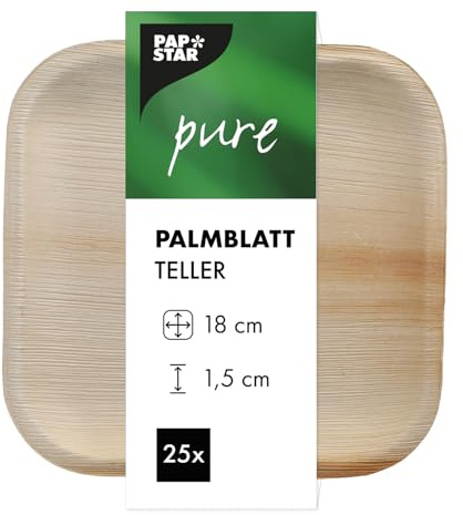 PAPSTAR 25 Teller, Palmblatt Pure eckig 18 cm x 18 cm x 2 cm