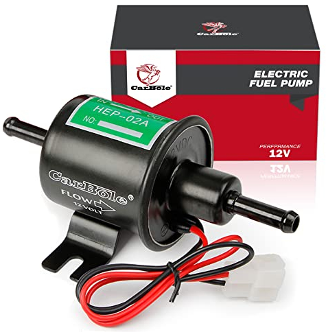 CarBole Electric Fuel Pump 4-7 PSI,HEP-02A,Universal Petrol Pump Fit for Diesel and Gasoline,Pure Copper Wire,8mm Inlet and Outlet Size Compatible with 12V Devices(Black)
