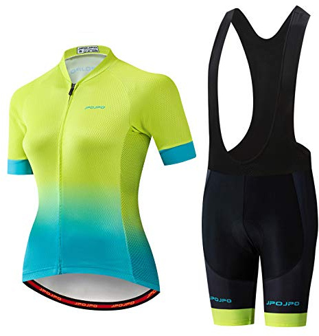 Cycling Jersey Set Women Bike Jersey bib Shorts Suit Padded Ladies MTB top Bottom Shirts Road Mountain Bicycle Clothes Clothing Uniform Summer Racing Riding Blouse Female Green Blue M