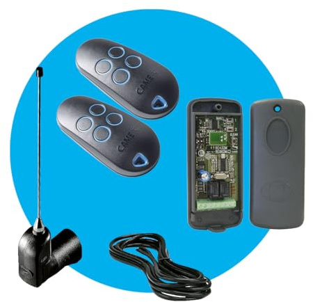 Came Universal-Funkfernbedienungsset 8K06RV-001, 12/24V, zur Funkfernbedienung von Torantrieben, mit Funkempfänger, 2 Rolling-Code Handsender, Antenne und Kabel, auch für Drittanbieterantriebe