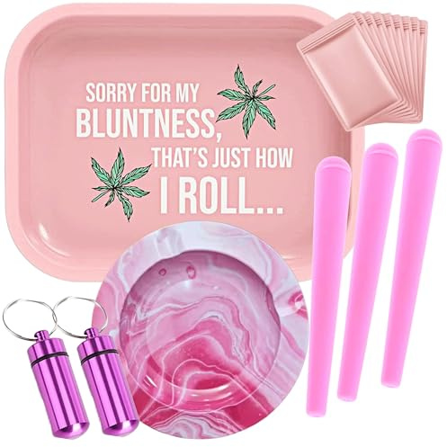 Metall-Rolltablett, Aschenbecher, Taschen, luftdichte Röhren und luftdichte Behälter – Essential Pink Smoking Accessories Kit
