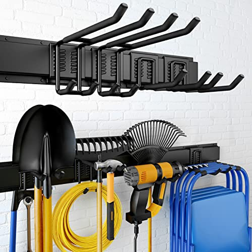 UUP 81,3 cm Garagenaufbewahrung, Garagenorganisation, Wandhalterung, Gartenwerkzeug-Organizer, max. 136 kg, verstellbare Metallhaken, Hof-Schuppen-Hängeregal, robustes Regal für Rechen, Besen, Mop