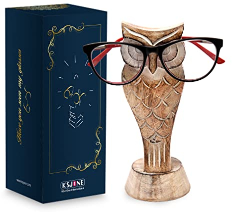 KSJONE Einzigartiger Eulen-Brillenhalter aus Holz, Brillenständer, handgefertigt, Geschenk für Frauen und Männer, Heimbüro, Geschenk für Lehrer, ihn, sie, Mutter, Vater, Schreibtisch