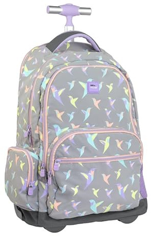 Milan 625601SCL Rucksack mit Rädern 6 Reißverschlüssen (25 Liter) Zucker Kolibri Pastell, grau/rosa