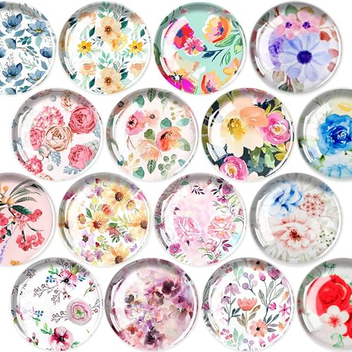 JJ PRIME - 16 Aimants pour Frigo | Aimant Rond pour Réfrigérateur | Mini Accessoires pour Réfrigérateur | Aimants Artisanaux | Petits Aimants pour Tableau Blanc, Bureau (Fleurs)