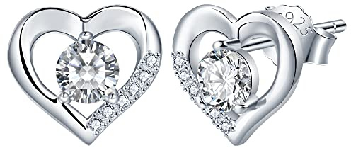 Lydreewam Liebe Herz Ohrringe Silber 925 Damen Ohrstecker mit Zirkonia Valentinstag Muttertag Geburtstag Geschenk für Mama Ehefrau Freundin