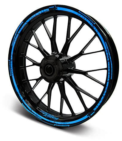 16-teiliges Set Felgenrandaufkleber Sticker für Motorrad Auto Felgen Stripes Design Komplett Set Felgenaufkleber für 15 16 17 18 19 Zoll MR018 (Neon Blau, Glanz)