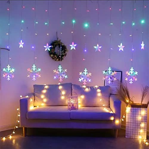 Queta Schneeflocke Sternen Lichterkette erweiterbar LED Lichtervorhang Schneeflocke Sternenvorhang als Weihnachten oder Party Garten Fester Deko Lichterkette für Innen & Außen