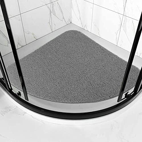 Duschmatte rutschfest, Weich Komfort Sicherheits Badewannenmatte mit Ablauflöchern, PVC-Luffa Massage Duschmatten für Nassbereiche, Schnell trocknend (Grau, 60cm Fächerförmig)