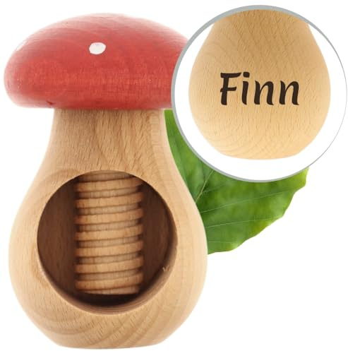 HOFMEISTER® Nussknacker Holz Pilzform Fliegenpilz mit Gravur – Walnüsse knacken mit wenig Kraft, Schraubgewinde, Buche, 10 cm, Handarbeit (1 Stück)