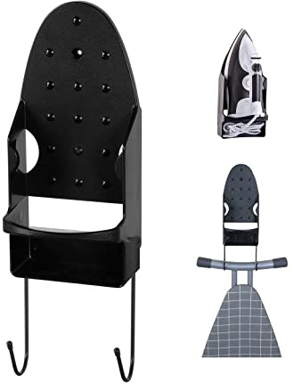 Lightweight Ironing Board Hanger, Wall Mount Iron Holder Ironing Board Rack for Household Bathroom Shelf Door or Wall Mount in Laundry Room - Black (Mini Iron Stand)
