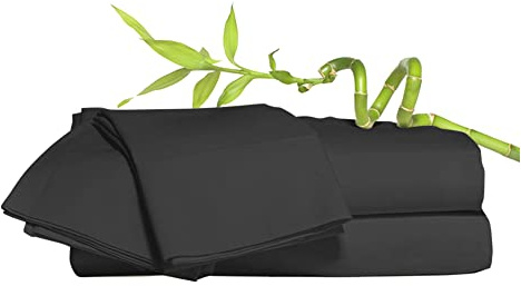 100% Bamboo Super Silky Soft Luxury 4 Piece Duvet Bed Set - Complete Bedding Set Includes Duvet Cover 2 Pillowcases and Deep Fitted Sheet by Euphoric Bedding ® (Black, Super King)