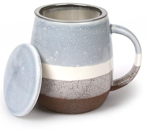 Tazza da tè con coperchio e colino, grande tazza da tè in ceramica, 400 ml, tazza da tè per ammollo il tè, tazza da tè con colino, tazza da tè con coperchio