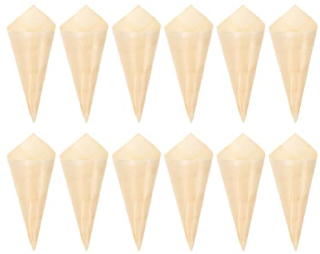 NUOBESTY 100pcs Disposable Wood Tasting Cone Pine Finger Food Serving Cone Ice Cream Holder Popcorn Container for Party Wedding Buffet Restaurant 13X5X5CM