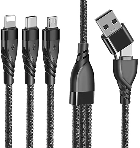 Unillous Multi Charger Cable, [1.2M] USB A/USB C 5 in 1 Multiple Charging Cable Nylon Braided Fast Charge with iP Micro USB Type C Connector for Android Samsung, Huawei, Nokia, LG, Kindle, PS5