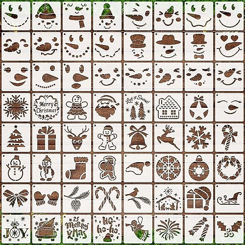 OOTSR 64 Stk Kleine Weihnachts-Schablonen zum Basteln, 7,62CM Zeichnung Silhouette der Weihnachten DIY, Kunststoff Zeichenvorlagen für Scrapbooking Holz Ornamenten Leinwand Deko
