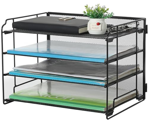 Vikmyer Mesh Datei Organizer für Schreibtisch, Desktop Datei Organizer mit 4 Briefablagen, einfache Installation, Schreibtisch-Organizer für Bürobedarf, Schule und Zuhause (Schwarz)