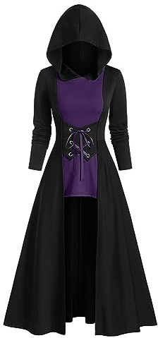 Duohropke Robe médiévale pour femme - Manteau gothique - Grande taille - Costume d'Halloween - Cape à capuche - Carnaval - Robe longue en tricot irrégulière - Pull à capuche - Automne et hiver