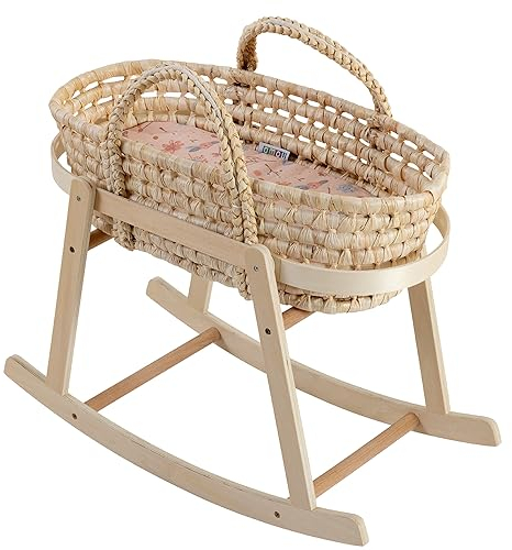 howa Puppenmöbel Puppenwiege aus Holz mit herausnehmbaren Puppentragekorb miniflowers 2360