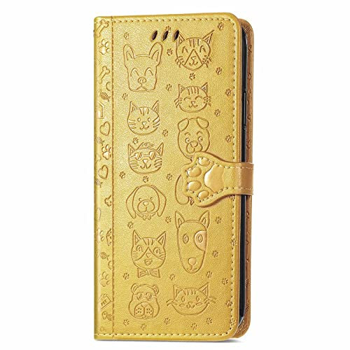 Tivenfezk Nadoli Lustig Karton Prägung Katze Hund Muster Pu Leder Katze Pfote Magnetverschluss Lanyard Standfunktion Karte Halter Brieftasche für iPhone 15