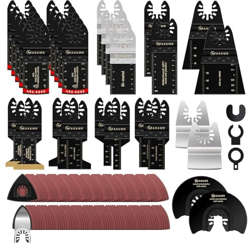 MaxAwe 155 PCS Multitool Bla-des, Titanium Oscillating Saw Bla-des Set Quick Release Multi-Tool Accessories for Plastic Metal Cutting, Multi Tool Bla-des Kits for Rockwell Fein