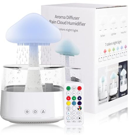 Rain Cloud Humidifier, 3 in 1 Raincloud Humidifier/Essential Oil Diffuser/7 Colors Night Light Water Drip Humidifier with Remote Waterfall Lamp Mushroom Humidifier for Sleeping Relaxing