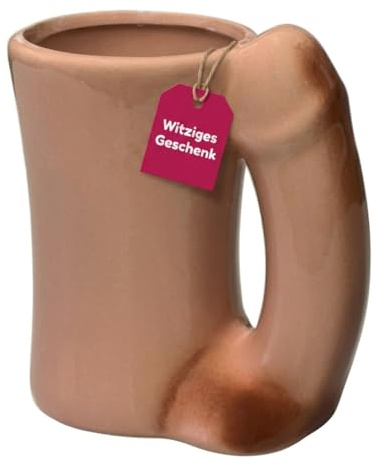 MIJOMA Porzellan Tasse mit Penis-Henkel | Kaffeebecher mit Witz | Schmunzelgarant fürs Büro | Origineller Henkelbecher Penis | 14 x 8.5 cm