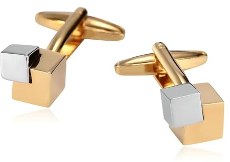 Dsnyu Manschettenknöpfe Herren Silber, Manschettenknöpfe Set Herren Gold Doppelte Würfelgeometrie Edelstahl Hemd Anzug Schmuck mit Geschenkbox
